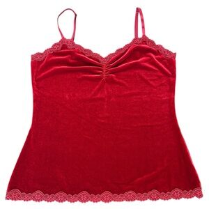 Apt. 9 Stretch Red Velvet Babydoll Camisole Top XL Ruched Bust Lace Trim